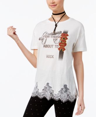 Freeze 24-7 - Juniors' Lace-Trim AC/DC Graphic T-Shirt
