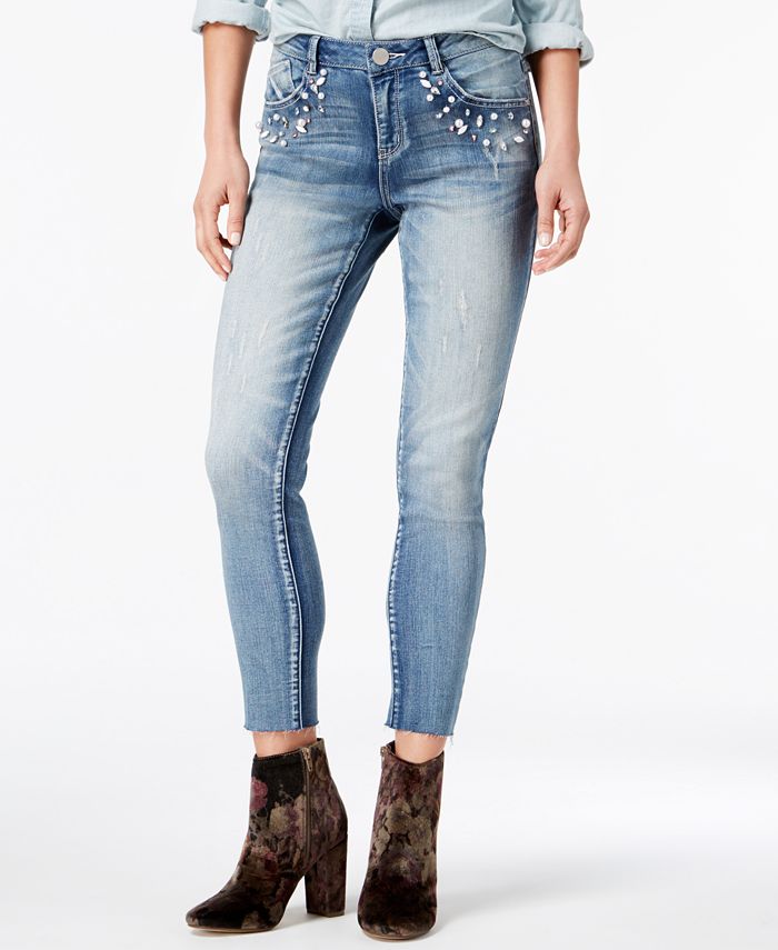 REWIND Juniors' Embellished Cropped Skinny Jeans - Macy's