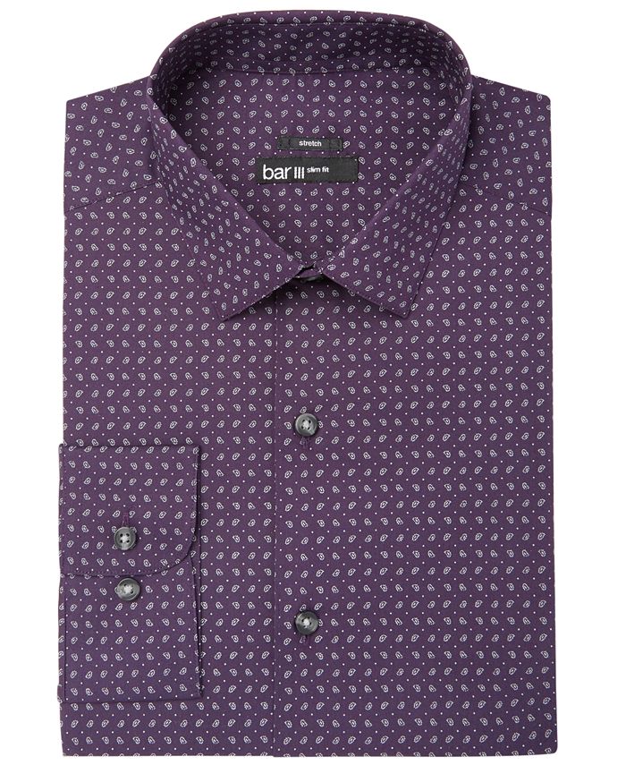 Bar III Men's Slim-Fit Stretch Easy-Care Purple Pine Print Dress Shirt ...