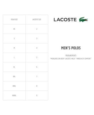 lacoste slim fit polo size guide