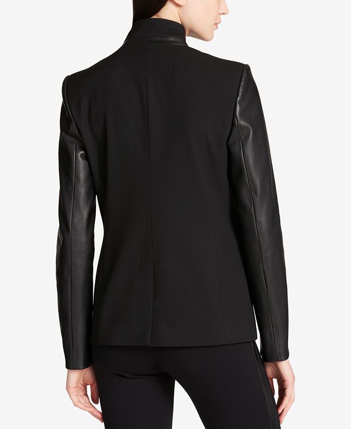 DKNY Faux-Leather-Sleeve Blazer - Macy's