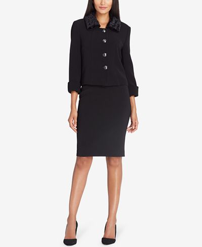 Tahari ASL Faux-Fur-Collar Skirt Suit - Wear to Work - Petites - Macy's