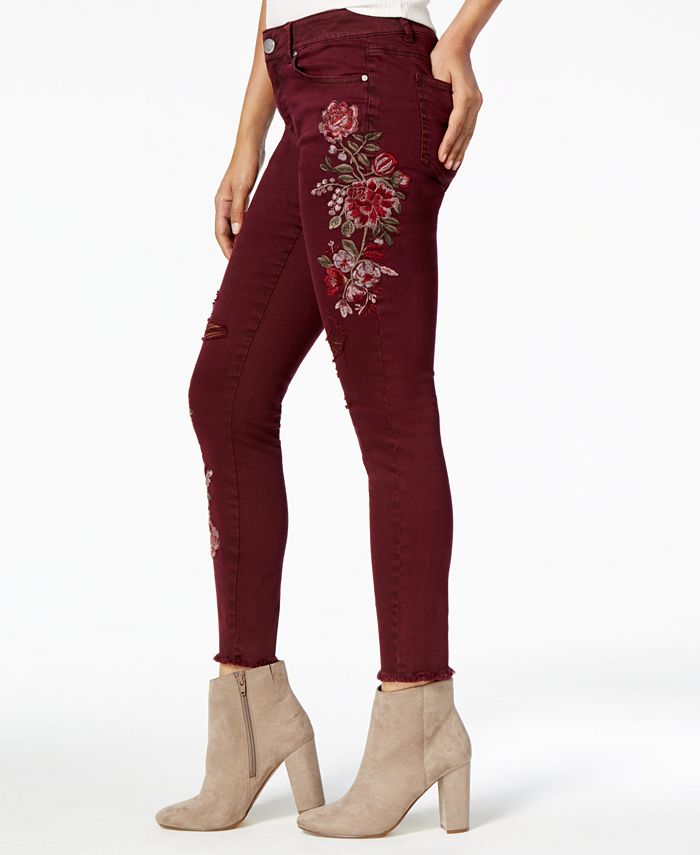 American Rag Juniors' Floral-Embroidered Skinny Jeans, Created for Macy ...