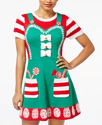 Hooked Up by IOT Juniors  Candy Cane Apron Holiday  Sweater 