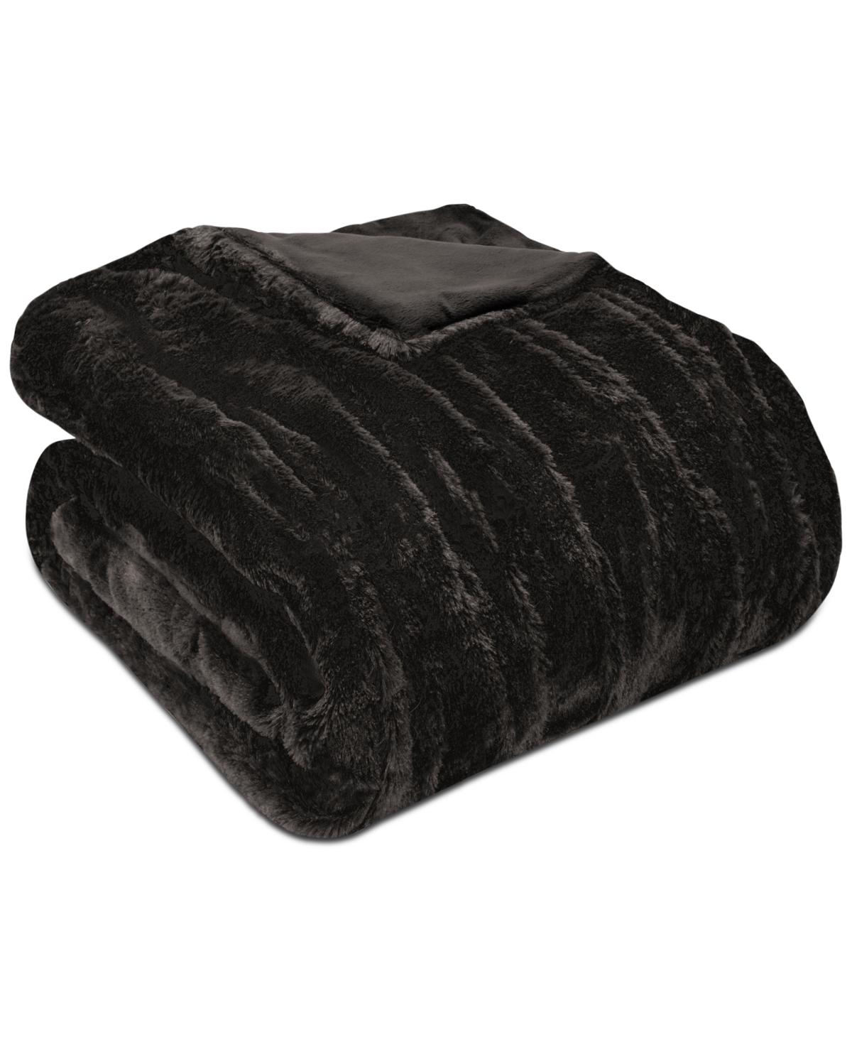 Madison Park Ruched Reversible Faux-fur Throw, 50" X 60" In Black