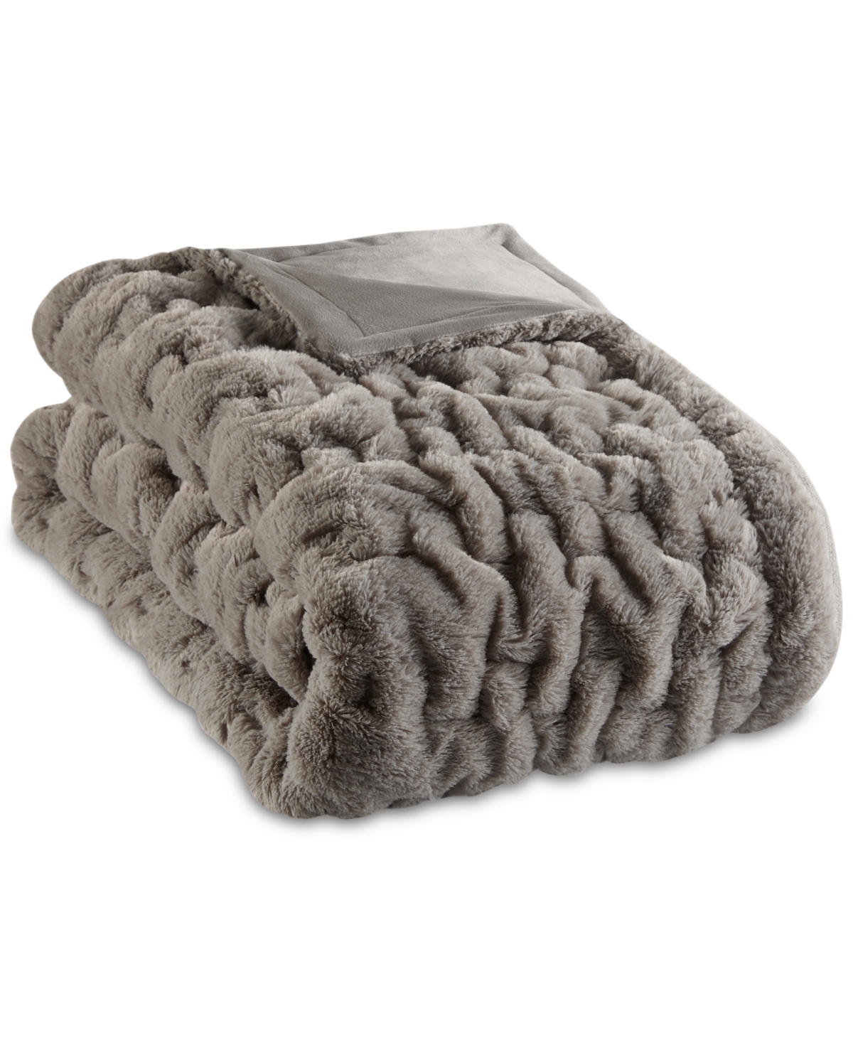Madison Park Ruched Reversible Faux-fur Throw, 50" X 60" In Grey