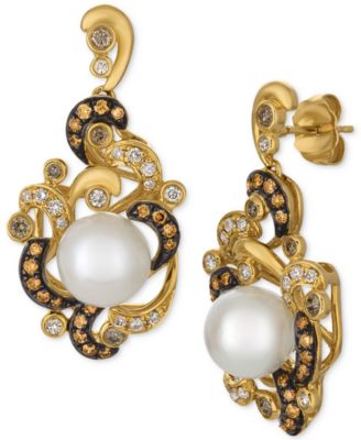 Le Vian - Cultured Freshwater Pearl (8-1/2mm) & Diamond (5/8 ct. t.w.) Drop Earrings in 14k Gold