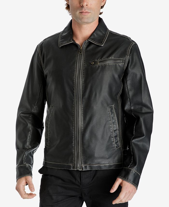 Lucky Brand Men's Distressed Faux Leather Jacket & Reviews - Coats ...