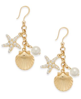 Charter Club - Gold-Tone Imitation Pearl Sea Motif Drop Earrings