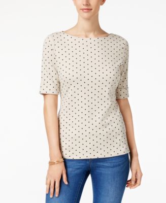 Karen Scott Womens Petite Snowflake Dot Printed Mock Neck Top Blue Size Petite Large main image 1