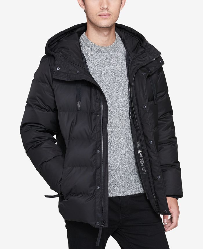 Andrew Marc Men's Groton Quilted Hooded Puffer Coat with Removable Faux ...