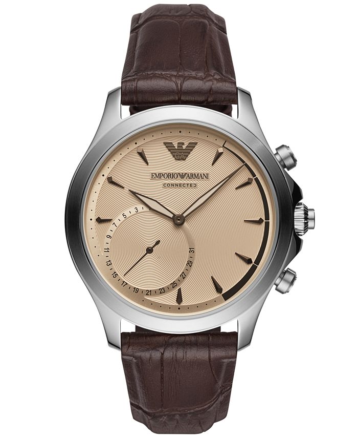 Emporio Armani Men's Connected Brown Leather Strap Hybrid Smart Watch ...