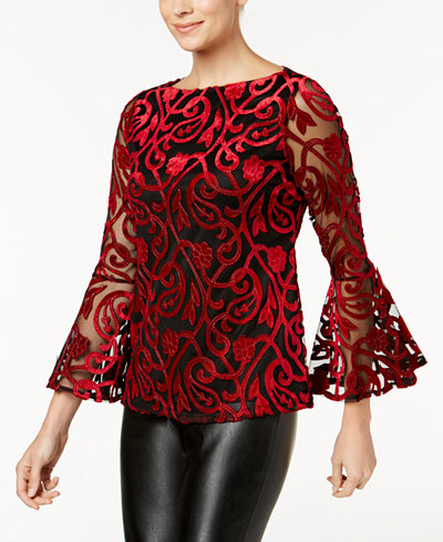 Charter Club Petite Burnout Velvet Illusion Top, Created for Macy&#39;s - Tops - Petites - Macy&#39;s