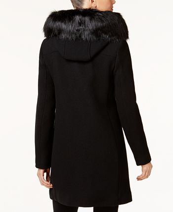 Calvin Klein Faux-Fur-Trim Asymmetrical Walker Coat - Macy's