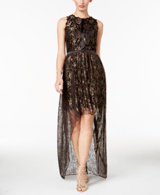 Adrianna Papell Petite Metallic Lace High Low Gown Macy s