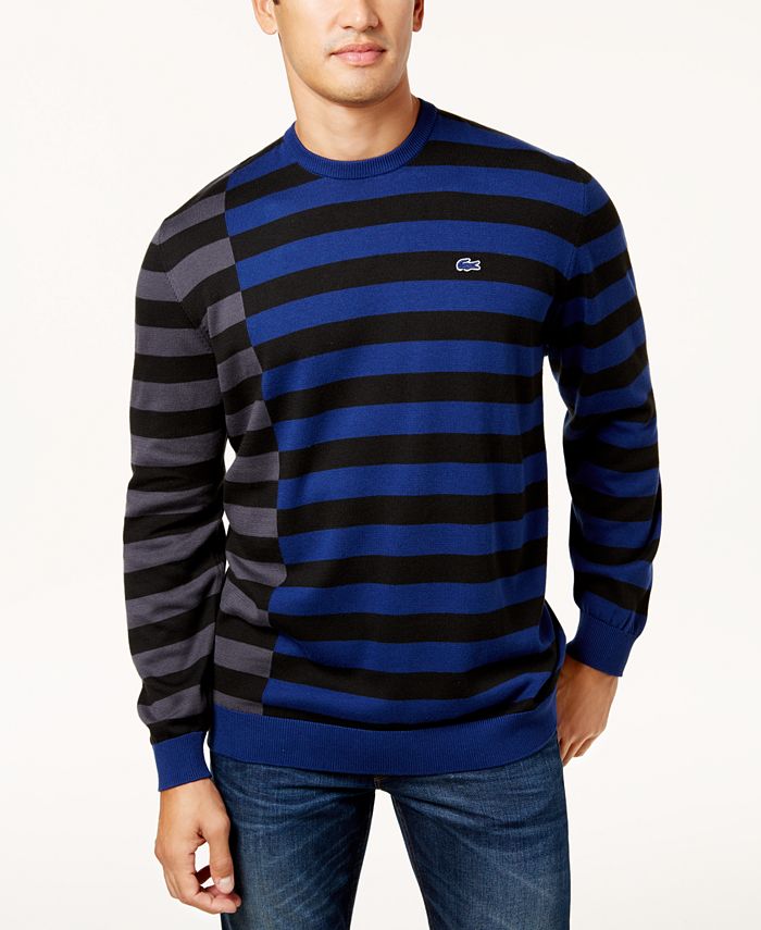 Lacoste Men's Asymmetrical Striped Cotton Sweater - Macy's