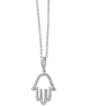 image of Pave Classica by Effy Diamond Hamsa Hand Pendant Necklace (1/5 ct. t.w.) in 14k White Gold