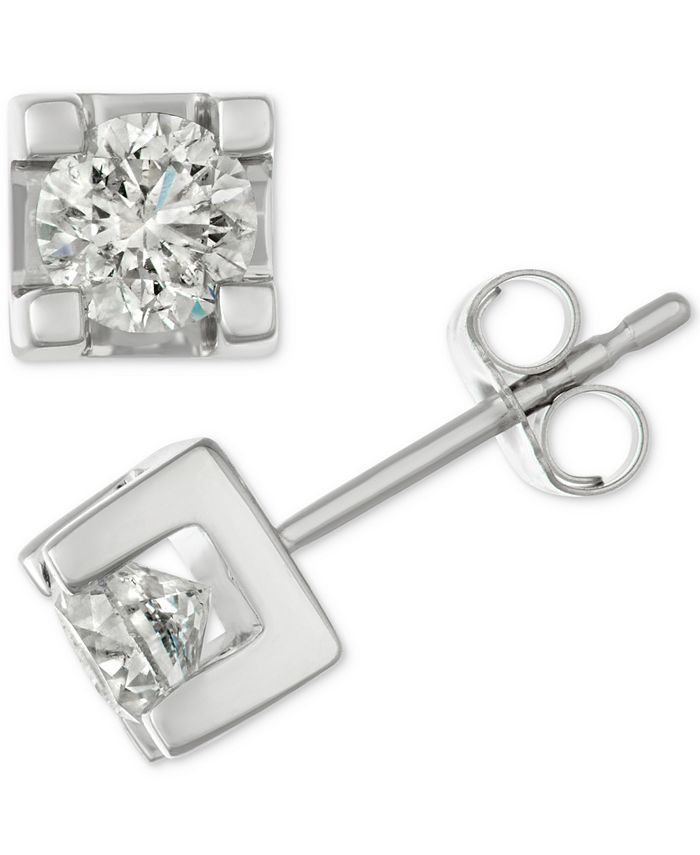 Macy's Diamond Square Claw Stud Earrings (1 ct. t.w.) in 14k White Gold ...