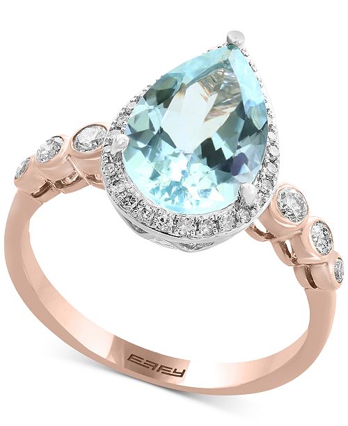 Effy Collection Aquarius By Effy Aquamarine 2 1 2 Ct T W Diamond 1 4 Ct T W Ring In 14k Rose White Gold Reviews Rings Jewelry Watches Macy S