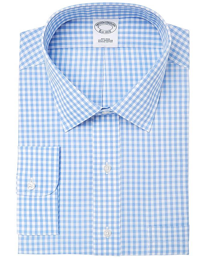 Brooks Brothers Men's Extra-Slim Fit Non-Iron Blue Gingham Dress Shirt ...