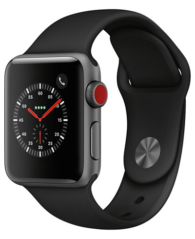 Apple Watch Series 3 GPS + Cellular, 38mm Space Gray Aluminum Case with Black Sport Band