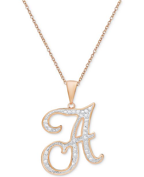 14k Rose Gold Letter Script H Diamond Initial Pendant Necklace