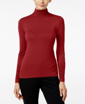 Alfani - Petite Long-Sleeve Ruched Turtleneck Top
