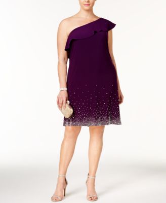 Beaded One-Shoulder Shift Dress 