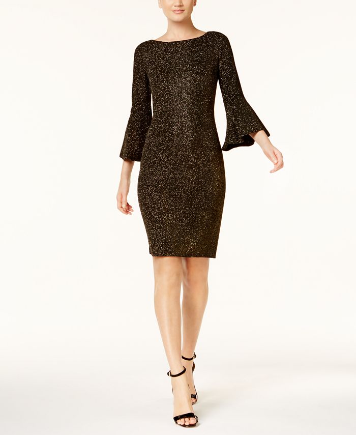 Calvin Klein Chiffon-Bell-Sleeve Sheath Dress - Macy's