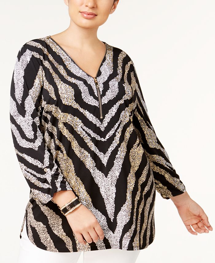 JM Collection Plus Size Printed Zip Tunic, Created for Macy's - Macy's