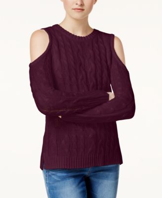 Hippie Rose - Juniors' Cold-Shoulder Cable-Knit Sweater