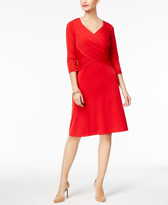 NY Collection Ruched Tummy-Control Dress - Macy's
