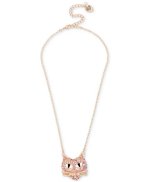 Betsey Johnson Rose Gold Tone Pink Pave Cat Pendant Necklace