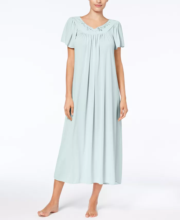 Embroidered Tricot Long Nightgown - thumbnail 3