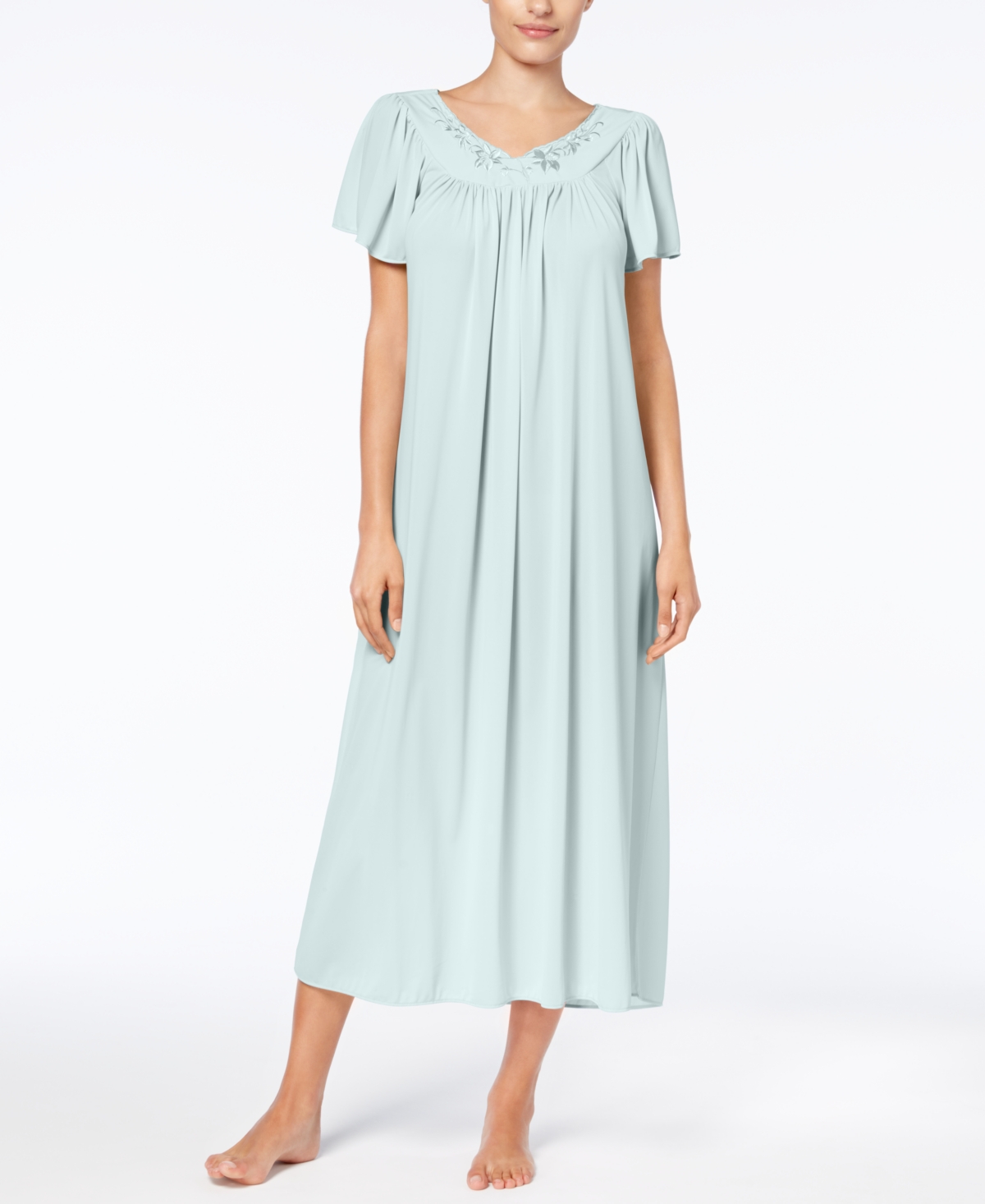 Embroidered Tricot Long Nightgown - Pink