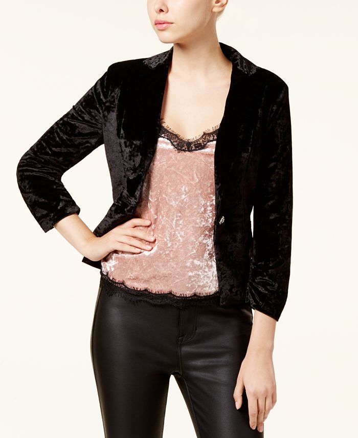 XOXO Juniors Crushed Velvet Ruched Sleeve Blazer Macy s