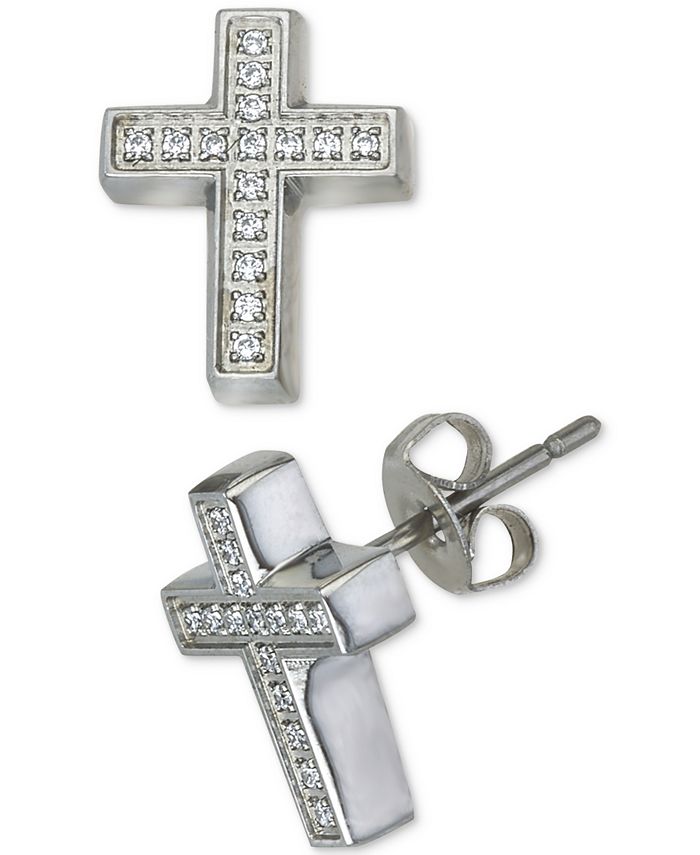Macy's Men's Diamond Cross Stud Earrings (1/10 ct. t.w.) in Stainless