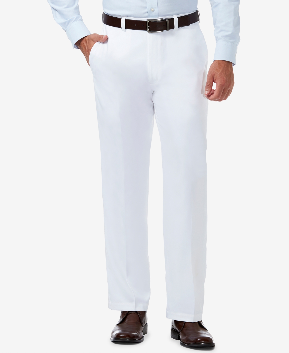 Shop Haggar Men's  Cool 18 Pro Classic-fit Expandable Waist Flat Front Stretch Dress Pants In White