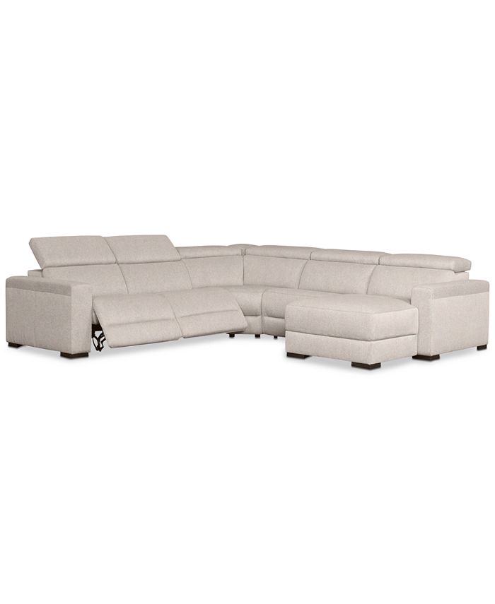 Furniture Nevio 124" 5Pc. Fabric Sectional Sofa with Chaise, Created