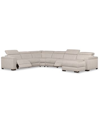 Furniture - Nevio 6-Pc. Fabric Sectional Sofa with Chaise, 2 Power Recliners and Articulating Headrests, Created for Macy's