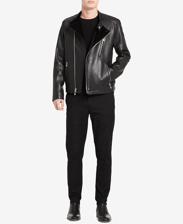 Calvin Klein Men's Classic-Fit Leather Moto Jacket - Macy's