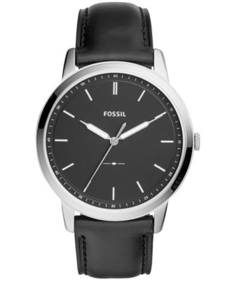 Fossil - Men's Minimalist Black Leather Strap Watch 44mm