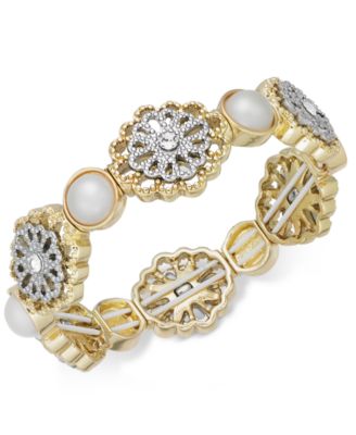 Charter Club Two-Tone Crystal Filigree & Imitation Pearl Stretch ...