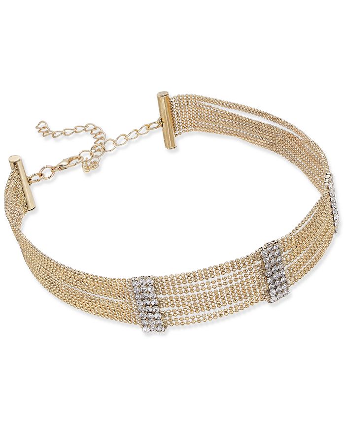 Thalia Sodi Gold-Tone Crystal & Ball Chain Choker Necklace, Created for ...