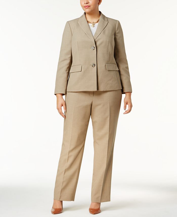 Le Suit Plus Size Two-Button Shadow-Striped Pantsuit - Macy's