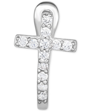 image of Diamond Accent Cross Single Hoop Earring in 14k White Gold
