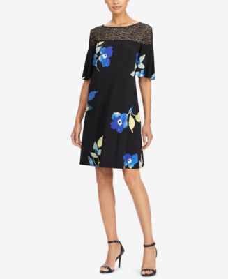 Lauren Ralph Lauren Lace-Trim Floral-Print Dress - Macy's