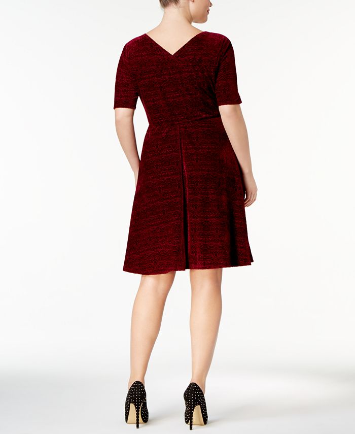 Love Squared Trendy Plus Size Flocked-Velvet Fit & Flare Dress 1X main image 1