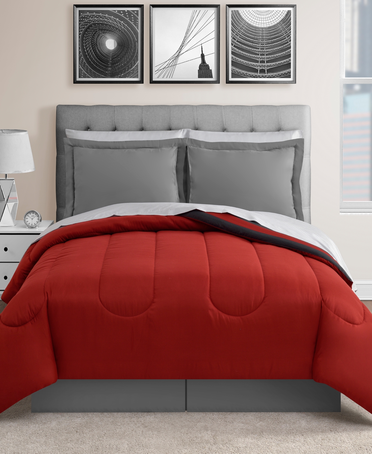 Fairfield Square Collection Austin Stripe/solid Reversible 8 Pc. Comforter Set, Exclusively At Macy's