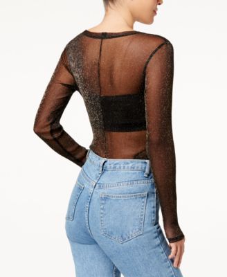 Material Girl Juniors' Metallic Mesh Bodysuit, Created for Macy's